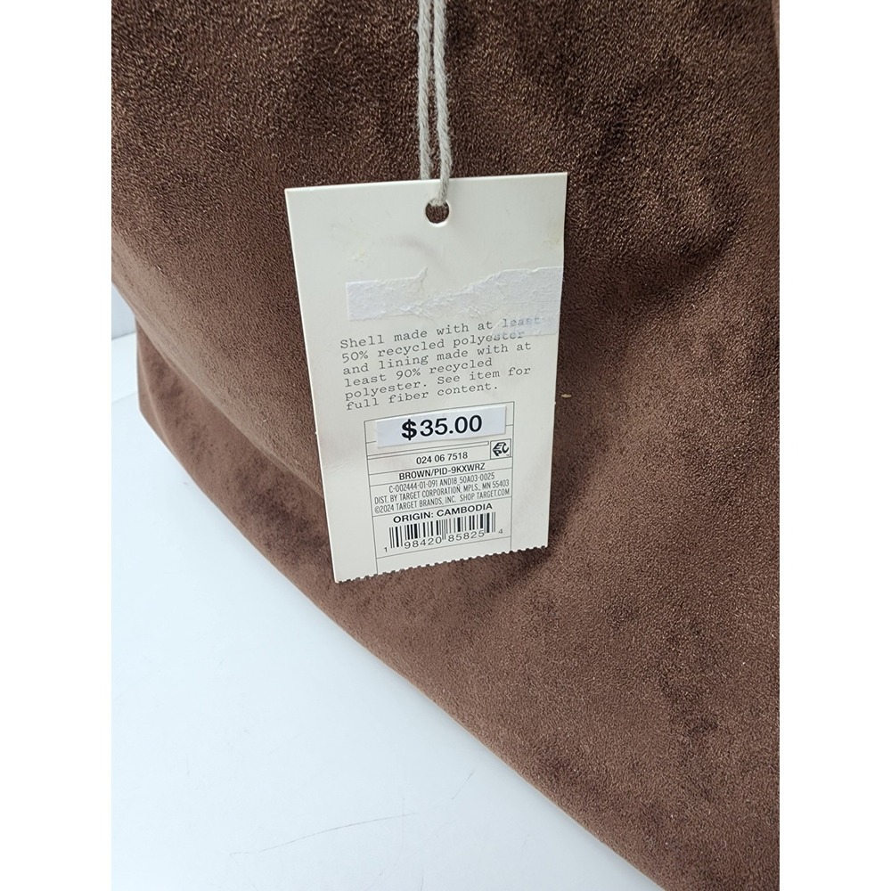 A New Day Brown Faux Suede Slouchy Hobo Handbag Gold Zipper Shoulder Bag NWT - Picture 4 of 9